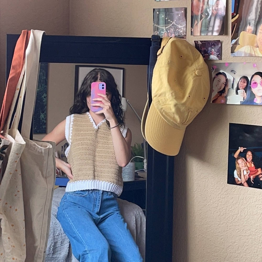 Beige Sweater Vest HAND MADE knit top